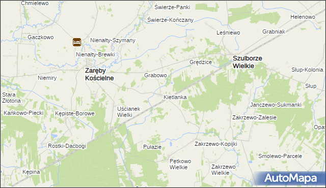 mapa Kietlanka gmina Zaręby Kościelne, Kietlanka gmina Zaręby Kościelne na mapie Targeo