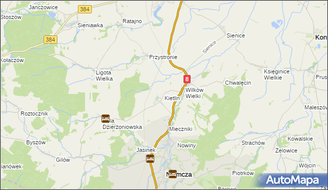 mapa Kietlin gmina Niemcza, Kietlin gmina Niemcza na mapie Targeo