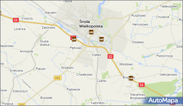 mapa Kijewo gmina Środa Wielkopolska, Kijewo gmina Środa Wielkopolska na mapie Targeo