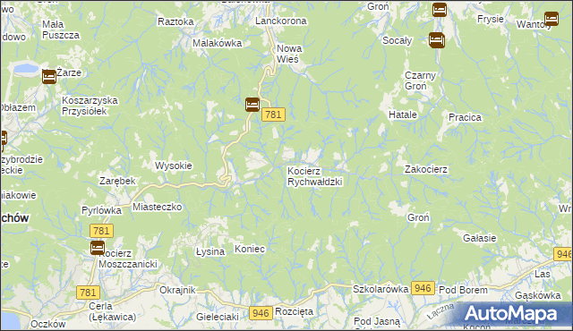 mapa Kocierz Rychwałdzki, Kocierz Rychwałdzki na mapie Targeo