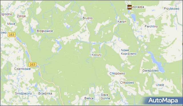 mapa Kocury gmina Połczyn-Zdrój, Kocury gmina Połczyn-Zdrój na mapie Targeo