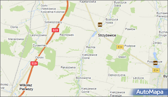 mapa Kolonia Kiełczewice Dolne, Kolonia Kiełczewice Dolne na mapie Targeo