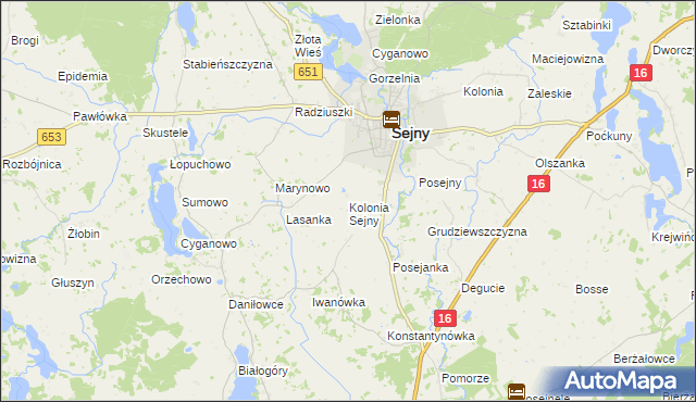 mapa Kolonia Sejny, Kolonia Sejny na mapie Targeo