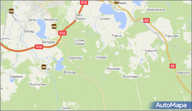 mapa Kołpaki gmina Purda, Kołpaki gmina Purda na mapie Targeo