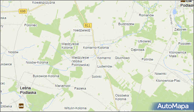 mapa Komarno gmina Konstantynów, Komarno gmina Konstantynów na mapie Targeo