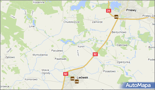 mapa Konin gmina Lwówek, Konin gmina Lwówek na mapie Targeo