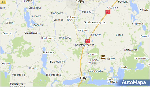 mapa Konstantynówka gmina Giby, Konstantynówka gmina Giby na mapie Targeo