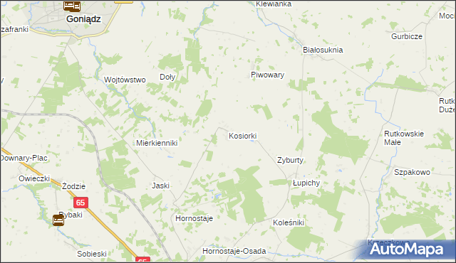 mapa Kosiorki gmina Mońki, Kosiorki gmina Mońki na mapie Targeo