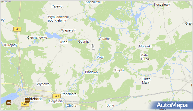 mapa Koty gmina Lidzbark, Koty gmina Lidzbark na mapie Targeo