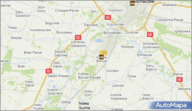 mapa Kozłów Biskupi, Kozłów Biskupi na mapie Targeo