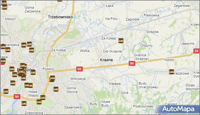 mapa Krasne powiat rzeszowski, Krasne powiat rzeszowski na mapie Targeo