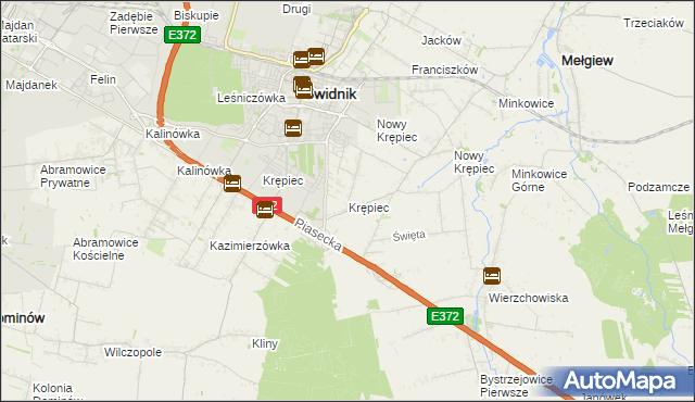 mapa Krępiec gmina Mełgiew, Krępiec gmina Mełgiew na mapie Targeo