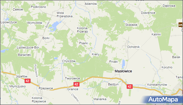 mapa Krery gmina Masłowice, Krery gmina Masłowice na mapie Targeo