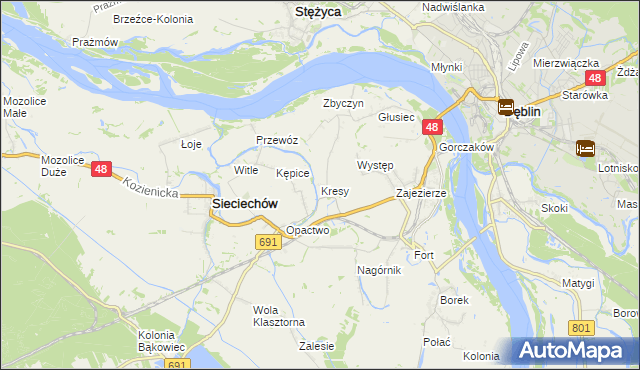 mapa Kresy gmina Sieciechów, Kresy gmina Sieciechów na mapie Targeo
