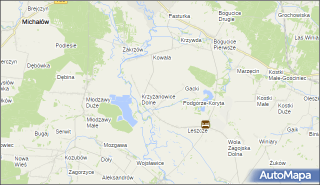 mapa Krzyżanowice Średnie, Krzyżanowice Średnie na mapie Targeo