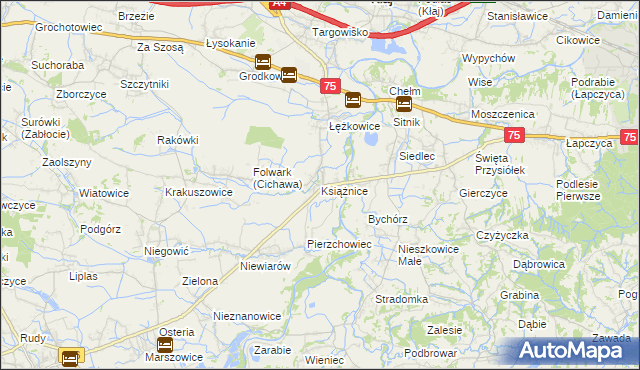 mapa Książnice gmina Gdów, Książnice gmina Gdów na mapie Targeo