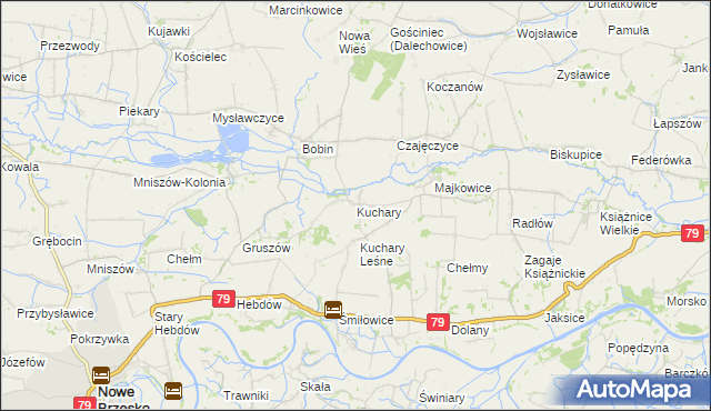 mapa Kuchary gmina Nowe Brzesko, Kuchary gmina Nowe Brzesko na mapie Targeo