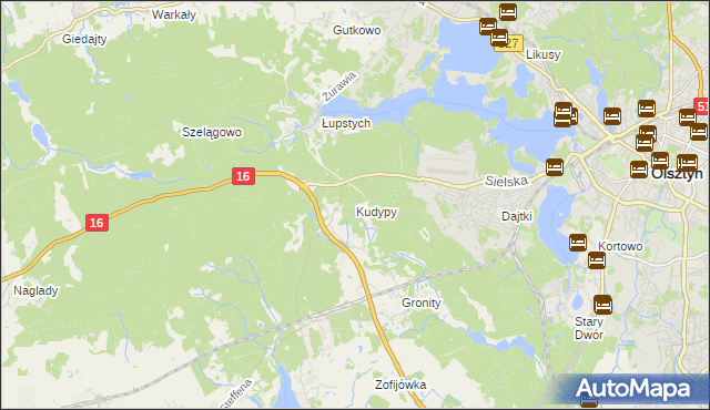 mapa Kudypy gmina Gietrzwałd, Kudypy gmina Gietrzwałd na mapie Targeo