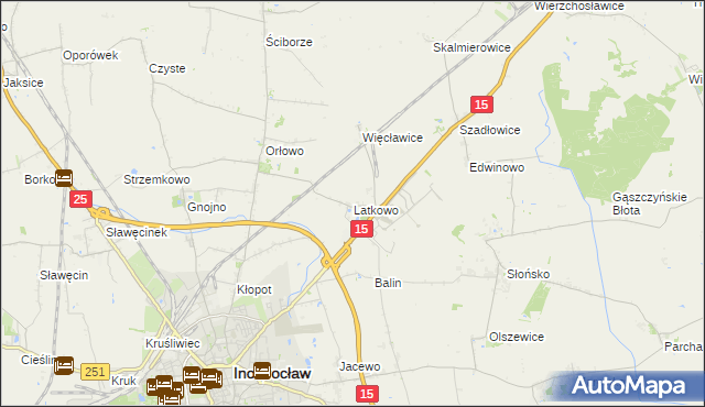 mapa Latkowo gmina Inowrocław, Latkowo gmina Inowrocław na mapie Targeo