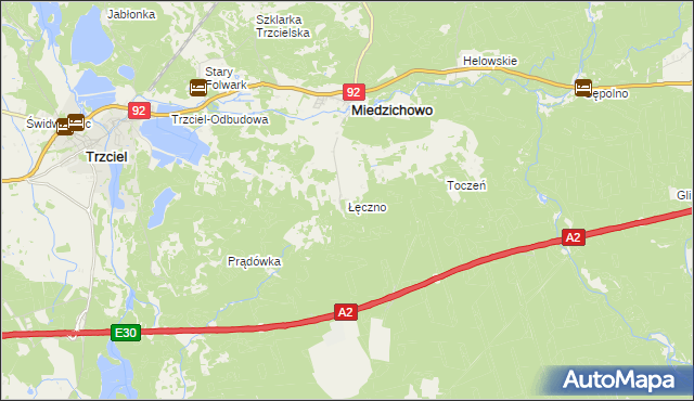 mapa Łęczno gmina Miedzichowo, Łęczno gmina Miedzichowo na mapie Targeo