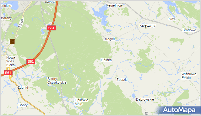 mapa Lipinka gmina Ełk, Lipinka gmina Ełk na mapie Targeo