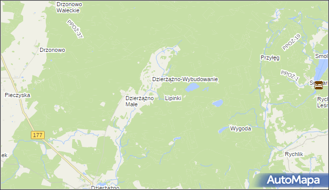 mapa Lipinki gmina Wieleń, Lipinki gmina Wieleń na mapie Targeo