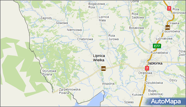 mapa Lipnica Wielka powiat nowotarski, Lipnica Wielka powiat nowotarski na mapie Targeo