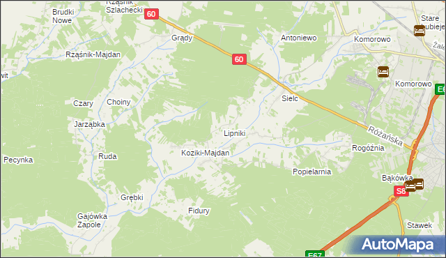mapa Lipniki gmina Ostrów Mazowiecka, Lipniki gmina Ostrów Mazowiecka na mapie Targeo