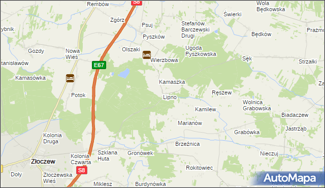mapa Lipno gmina Brzeźnio, Lipno gmina Brzeźnio na mapie Targeo