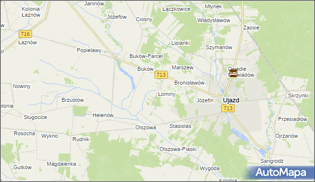 mapa Łominy gmina Ujazd, Łominy gmina Ujazd na mapie Targeo