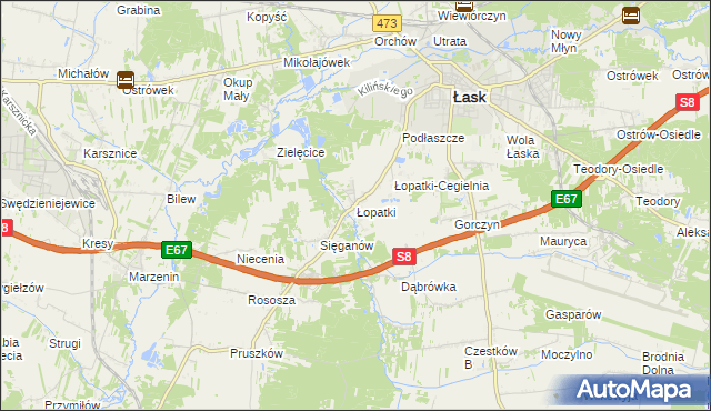 mapa Łopatki gmina Łask, Łopatki gmina Łask na mapie Targeo