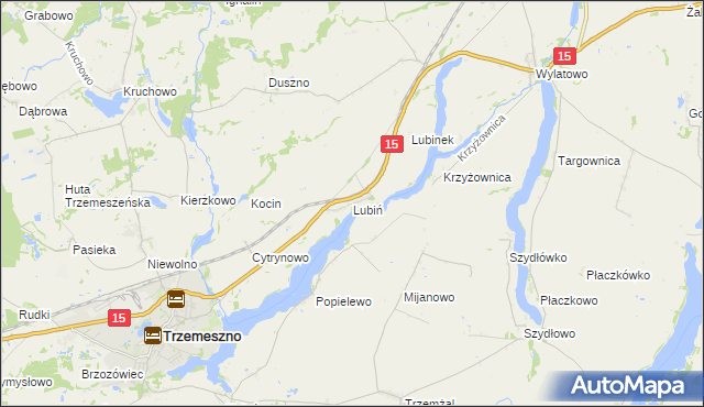 mapa Lubiń gmina Trzemeszno, Lubiń gmina Trzemeszno na mapie Targeo