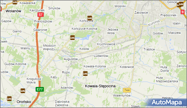 mapa Ludwinów gmina Kowala, Ludwinów gmina Kowala na mapie Targeo