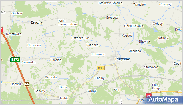 mapa Łukówiec gmina Parysów, Łukówiec gmina Parysów na mapie Targeo