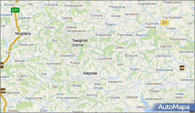 mapa Łyczanka gmina Siepraw, Łyczanka gmina Siepraw na mapie Targeo