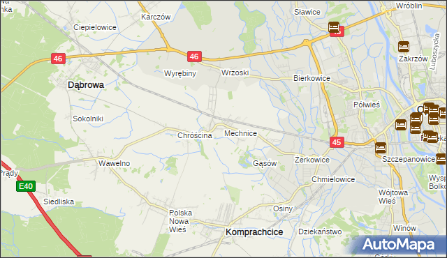 mapa Mechnice gmina Dąbrowa, Mechnice gmina Dąbrowa na mapie Targeo