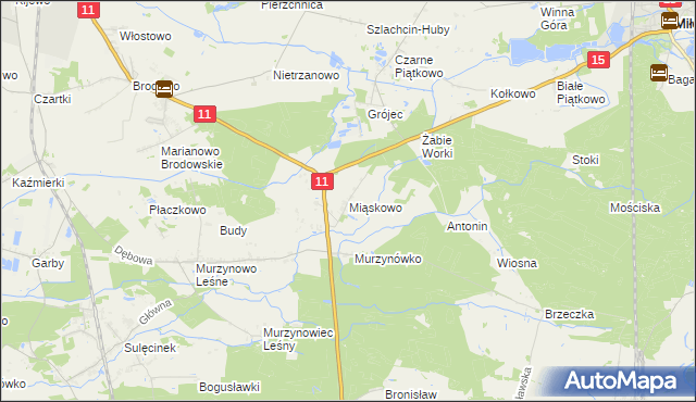 mapa Miąskowo gmina Krzykosy, Miąskowo gmina Krzykosy na mapie Targeo
