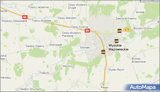 mapa Michałki gmina Wysokie Mazowieckie, Michałki gmina Wysokie Mazowieckie na mapie Targeo