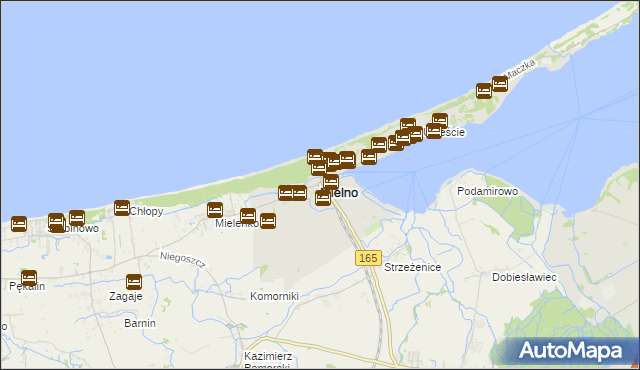 mapa Mielno powiat koszaliński, Mielno powiat koszaliński na mapie Targeo