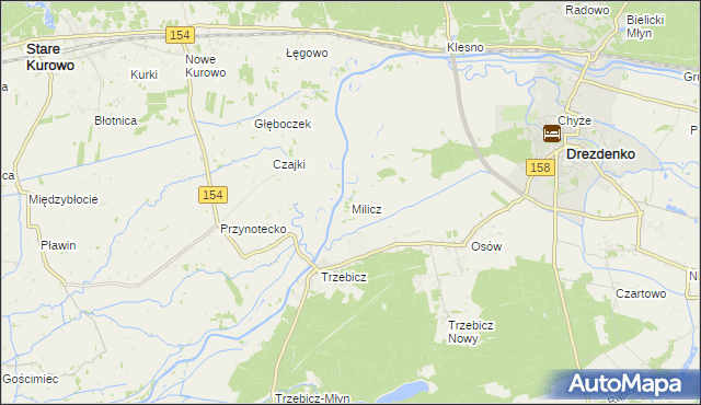 mapa Milicz gmina Drezdenko, Milicz gmina Drezdenko na mapie Targeo