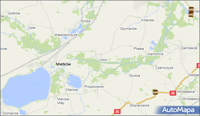 mapa Milin gmina Mietków, Milin gmina Mietków na mapie Targeo