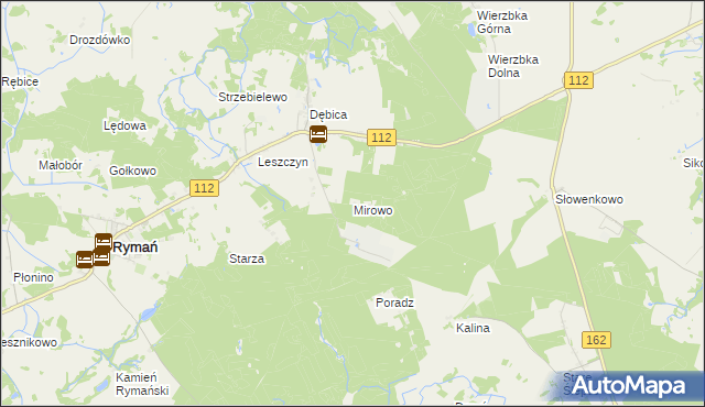 mapa Mirowo gmina Rymań, Mirowo gmina Rymań na mapie Targeo