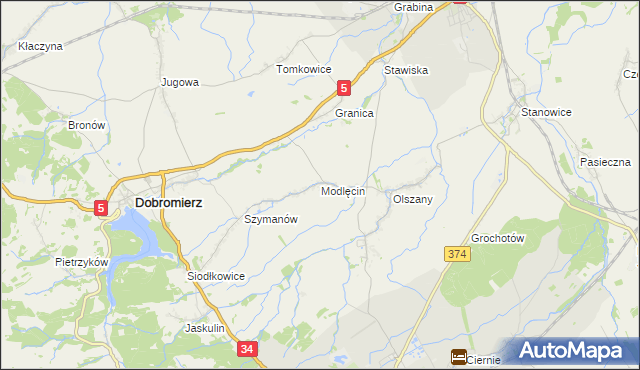 mapa Modlęcin, Modlęcin na mapie Targeo