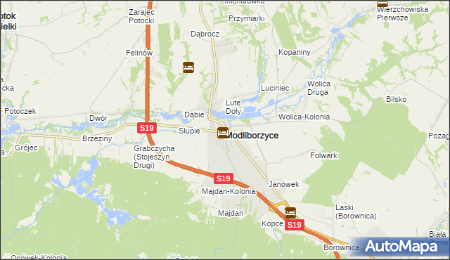 mapa Modliborzyce powiat janowski, Modliborzyce powiat janowski na mapie Targeo
