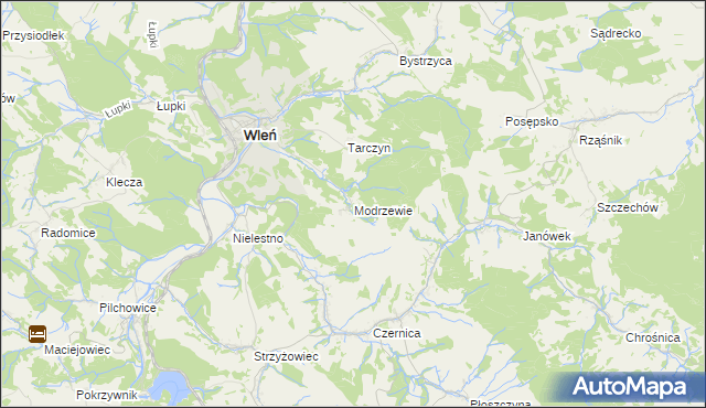 mapa Modrzewie gmina Wleń, Modrzewie gmina Wleń na mapie Targeo