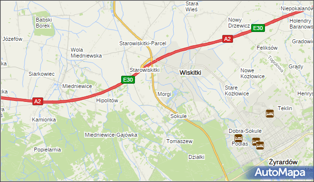 mapa Morgi gmina Wiskitki, Morgi gmina Wiskitki na mapie Targeo
