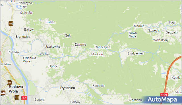 mapa Moskale gmina Pysznica, Moskale gmina Pysznica na mapie Targeo