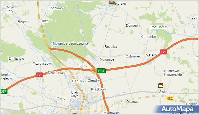 mapa Myjomice, Myjomice na mapie Targeo