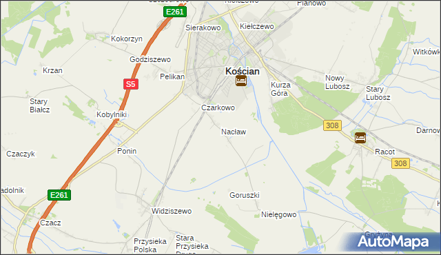 mapa Nacław gmina Kościan, Nacław gmina Kościan na mapie Targeo