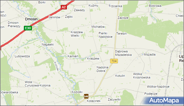 mapa Nadolna gmina Dmosin, Nadolna gmina Dmosin na mapie Targeo